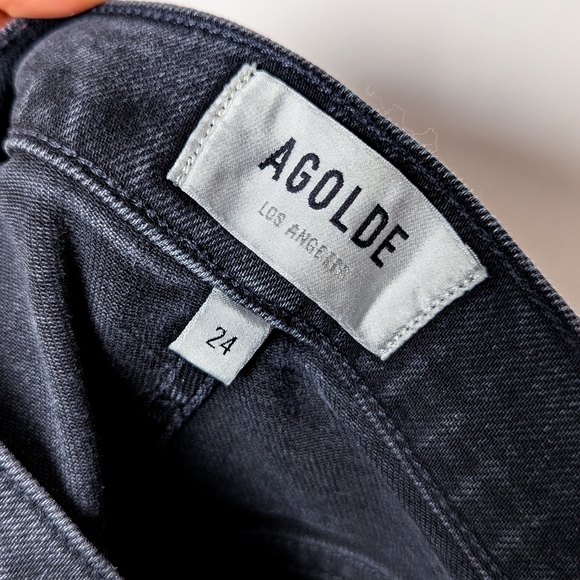 AGOLDE Riley Crop Jeans Panoramic Black Straight Leg 24 Aritzia - Picture 9 of 10